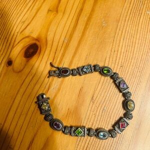 Artisan Silver Bracelet with Multicolor Gemstones